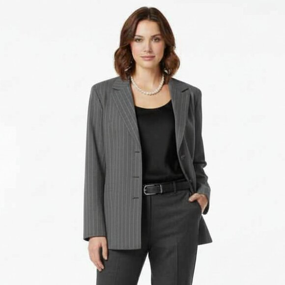 Nwt $90 THE DYANNA B Sz 22W Striped Gray Button Down Career Jacket Made In USA - Picture 3 of 5